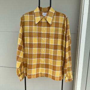 Vintage Atkinson Plaid Button-Down Shirt, 70s/80s, Yellow/Brown, Size 15-15.5